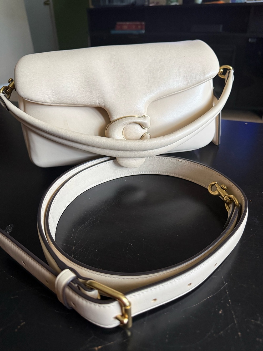 Coach Cream Pillow Tabby Leather Shoulder Bag with Gold Hardware
